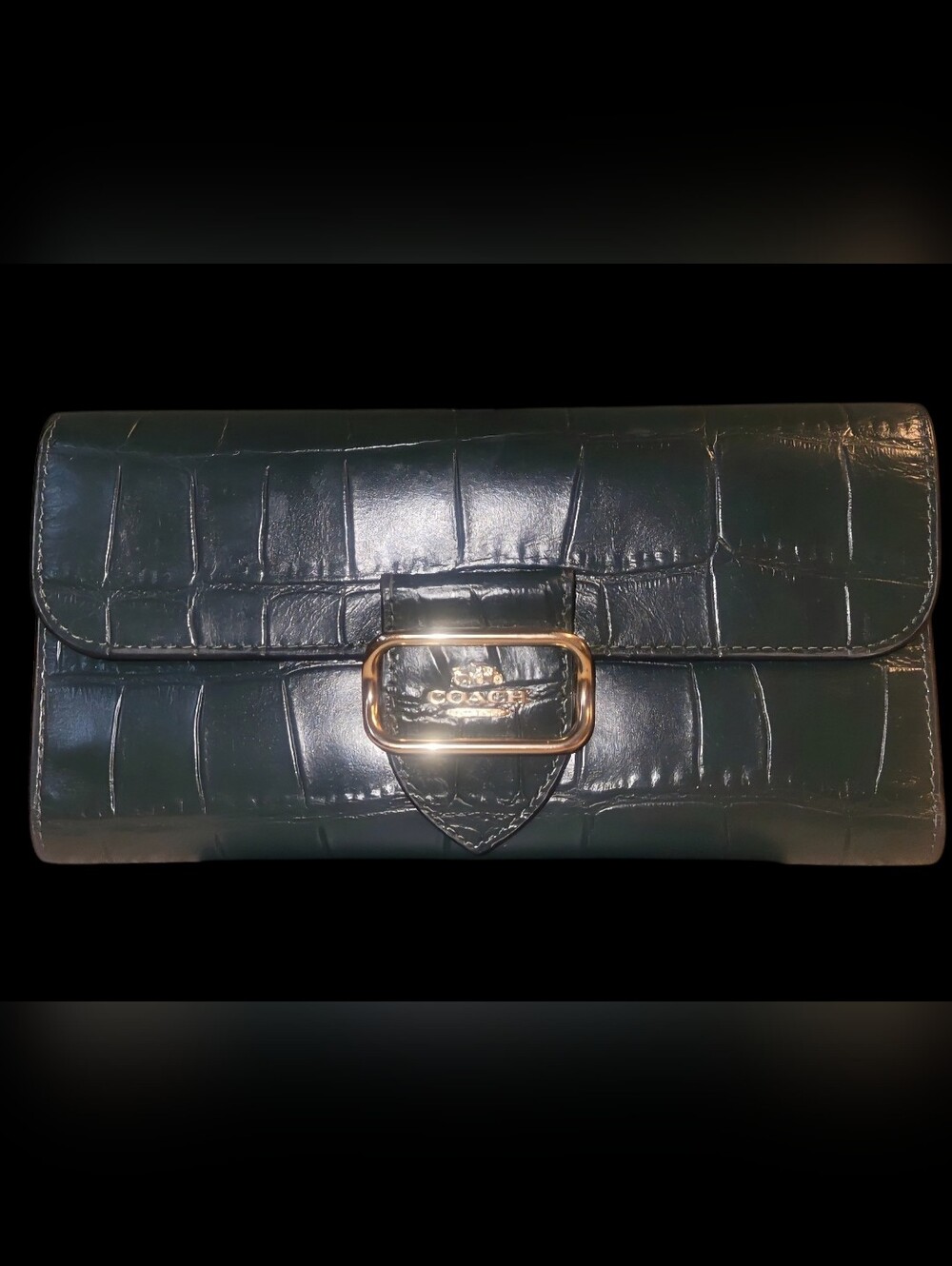 Coach Morgan Slim Wallet Green Croc Embossed